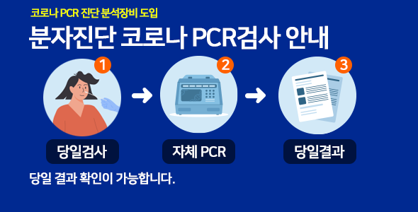 속초의료원 코로나PCR 진단분석 장비도입 분자진단 코로나 PCR 검사순서 당일검사후 자체PCR진단 후 당일결과발송 되며, 오전8시30분부터 오후2시까지 검사자에 한하여 당일 결과를 확인하실 수 있습니다.